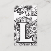 Carte De Visite Lettre monogramme L Fleur florale noire et blanche (Devant)