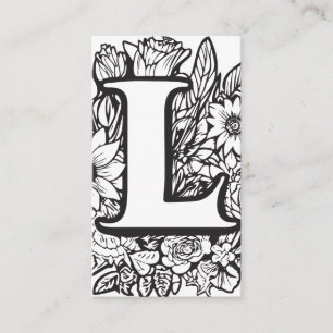 Carte De Visite Lettre monogramme L Simple Floral noir et blanc