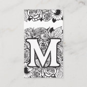 Carte De Visite Lettre monogramme M Fleur florale noire et blanche (Devant)