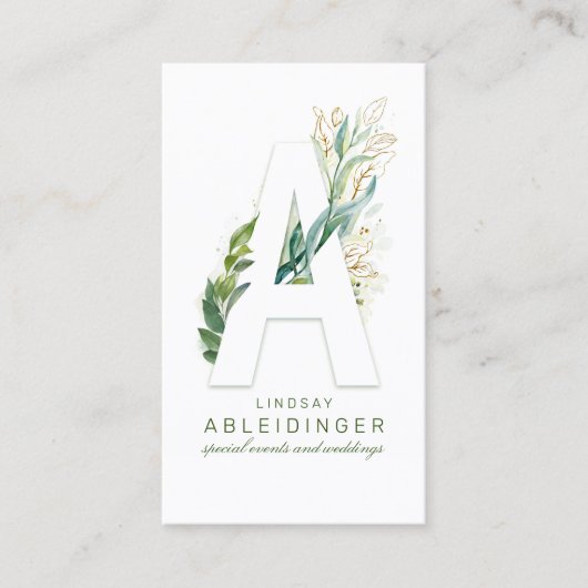 Carte De Visite Lettre Monogramme Or Verdure Feuille Élégant (Devant)