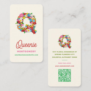 Carte De Visite Lettre monogramme Q Fleurs colorées de printemps J