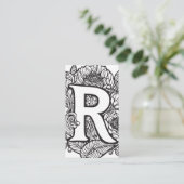 Carte De Visite Lettre monogramme R Simple Floral noir et blanc (Debout devant)