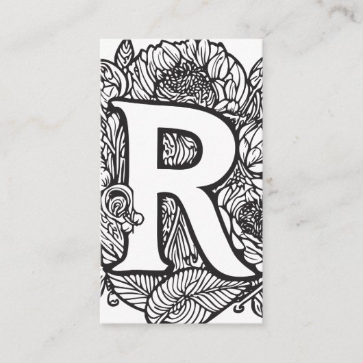 Carte De Visite Lettre monogramme R Simple Floral noir et blanc (Devant)