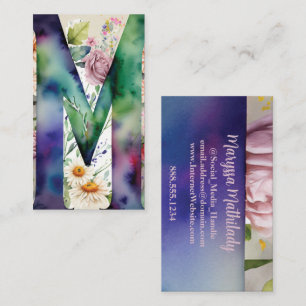 Carte De Visite LETTRE MONOMOBILE M Aquarelle Florale Chic Simple