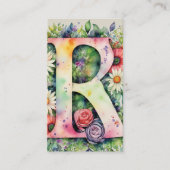 Carte De Visite LETTRE MONOMOBILE R Aquarelle Florale Chic Simple (Devant)