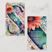 Carte De Visite LETTRE MONOMOBILE S Aquarelle Florale Chic Simple (Devant / Derrière)