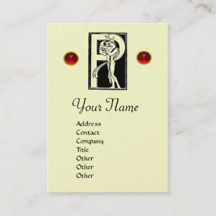 Carte De Visite LETTRE P MONOGRAM ANTIQUE FIGURE Ivoire Noir