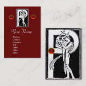 Carte De Visite LETTRE P MONOGRAM ANTIQUE FIGURE Rouge Noir Blanc (Devant / Derrière)
