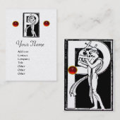 Carte De Visite LETTRE P MONOGRAM, RUBY ROUGE, perle blanche noire (Devant / Derrière)