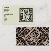 Carte De Visite Lettre P Monogramme médiéval Art Nouveau (Devant / Derrière)