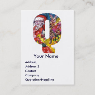 CARTE DE VISITE LETTRE Q DE NOËL / PÈRE NOËL AVEC CADEAUX MONOGRAM