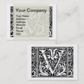 Carte De Visite Lettre V Monogramme médiéval Art Nouveau (Devant / Derrière)