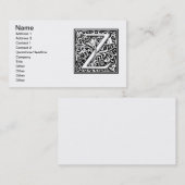 Carte De Visite Lettre Z Monogramme médiéval Art Nouveau (Devant / Derrière)