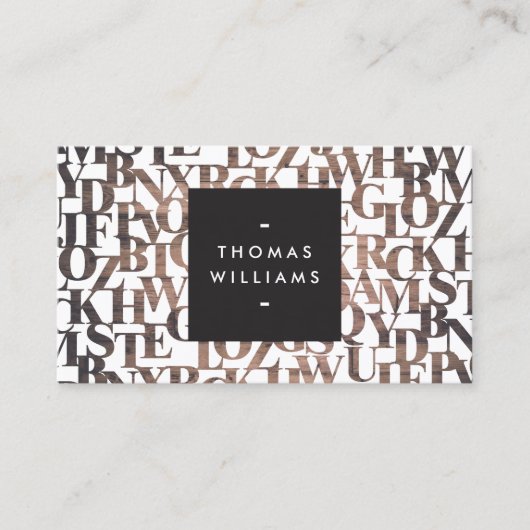 Carte De Visite Lettres Abstraites en bois Brown Auteurs, écrivain (Devant)