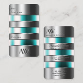 Carte De Visite Lettres de gravure en verre Turquoise argenté avec (Devant / Derrière)