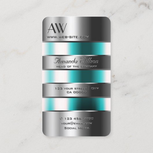 Carte De Visite Lettres de gravure en verre Turquoise argenté avec (Dos)