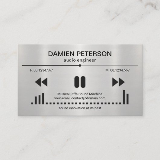 Carte De Visite Lettres d'Emboss d'affichage audio Silver Foil DJ (Devant)