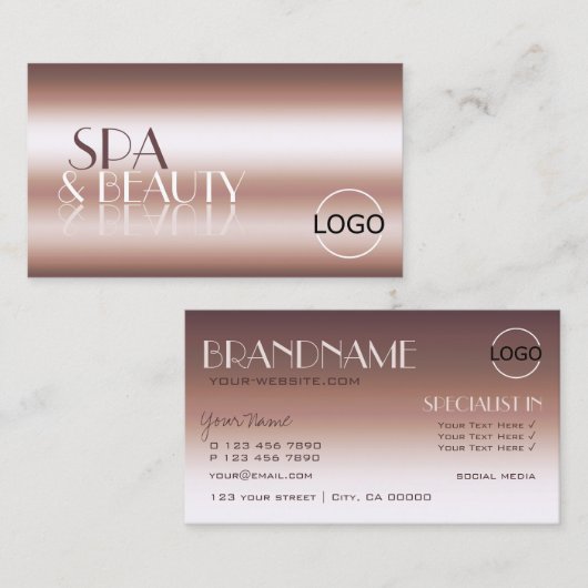 Carte De Visite Lettres Rose Gold de luxe avec logo (Devant / Derrière)