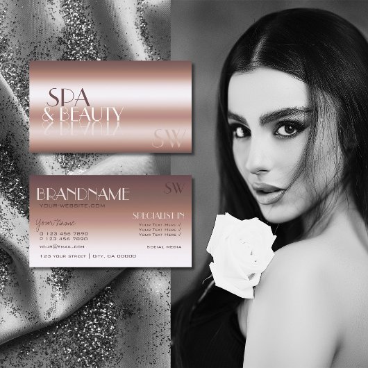 Carte De Visite Lettres Rose or Cool miroir avec Monogramme