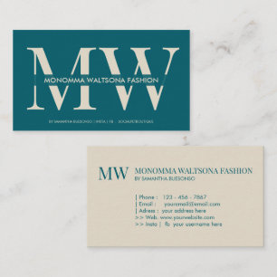 Carte De Visite Lettrine de monogramme chic vert ivoire nom