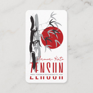 Carte De Visite Lever du soleil rouge Feuilles de bambou orientale