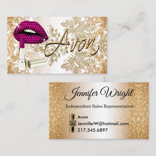 Carte De Visite Lèvres à pointes roses chaudes et or - Avon (Devant / Derrière)