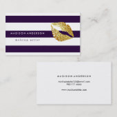 Carte De Visite Lèvres chics de bleu marine et blanches d'or - (Devant / Derrière)