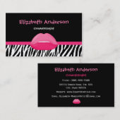 Carte De Visite Lèvres cosmétologistes tendance rose et noir Zèbre (Devant / Derrière)