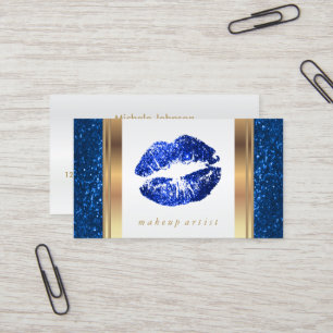 Carte De Visite Lèvres de Parties scintillant bleu clair sur blan