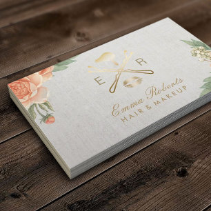 Carte De Visite Lèvres d'or de maquilleur et floral vintage plus
