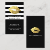 Carte De Visite Lèvres en or de maquillage moderne - Blancs noirs (Devant / Derrière)