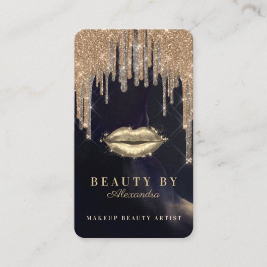 Carte De Visite Lèvres glamées Marine & Gold Parties scintillant o (Devant)