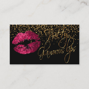 Carte De Visite Lèvres glamour avec Confetti Or et Lèvres roses 