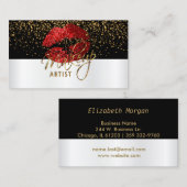 Carte De Visite Lèvres Parties scintillant rouges sur blanc et noi (Devant / Derrière)