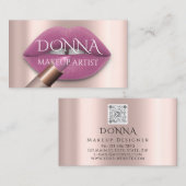 Carte De Visite Lèvres Roses Blush QR Code Logo maquillage Lipstic (Devant / Derrière)