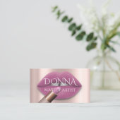 Carte De Visite Lèvres Roses Blush QR Code Logo maquillage Lipstic (Debout devant)