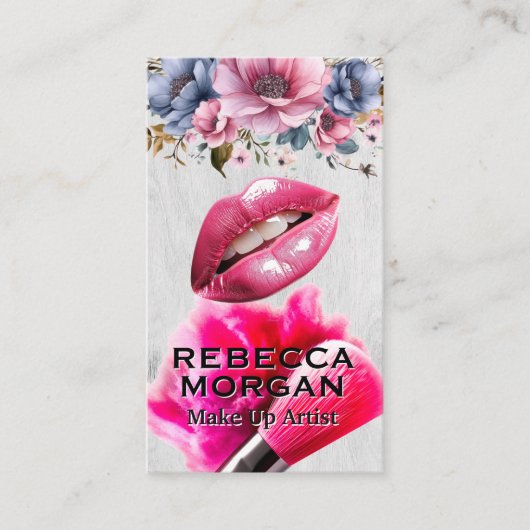 Carte De Visite Lèvres roses | Brosse maquillée et poudre (Devant)