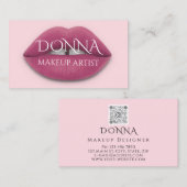 Carte De Visite Lèvres roses Code QR Logo maquillage Lipstick Glos (Devant / Derrière)