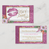 Carte De Visite Lèvres roses florales de preuve de baiser de (Devant / Derrière)