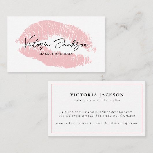 Carte De Visite Lèvres roses moderne Elégant maquillage de beauté  (Devant / Derrière)