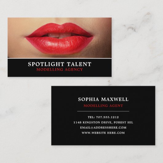 Carte De Visite Lèvres rouges, agence de modélisation, agent modèl (Devant / Derrière)
