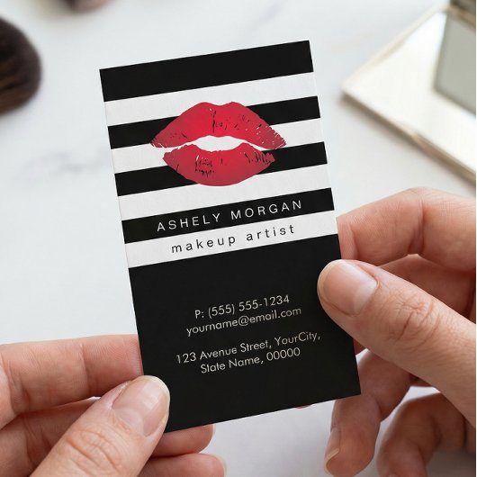 Carte De Visite Lèvres rouges maquillage modernes - Blancs noirs c