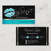 Carte De Visite Lèvres turquoises et argent (Devant / Derrière)