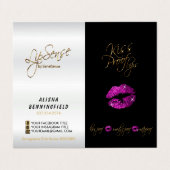 Carte De Visite Lèvres violettes roses et instructions noires - Sa (Extérieur déplié)