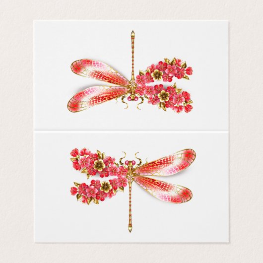 Carte De Visite libellule de fleurs avec sakura de bijoux (Extérieur déplié)