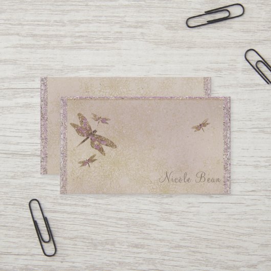 Carte De Visite Libellules violettes et dorées Libellule Glam Bril (Devant/Arrière en situation)