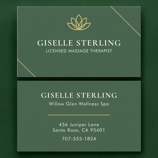 Carte De Visite License Massage Therapist Green Gold