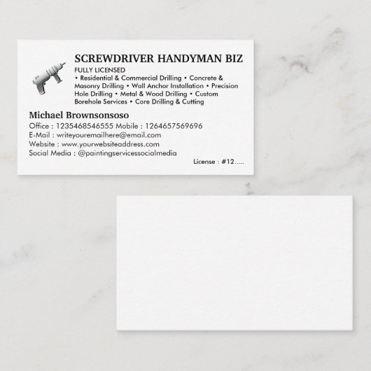 Carte De Visite Licensed Handyman (Devant / Derrière)