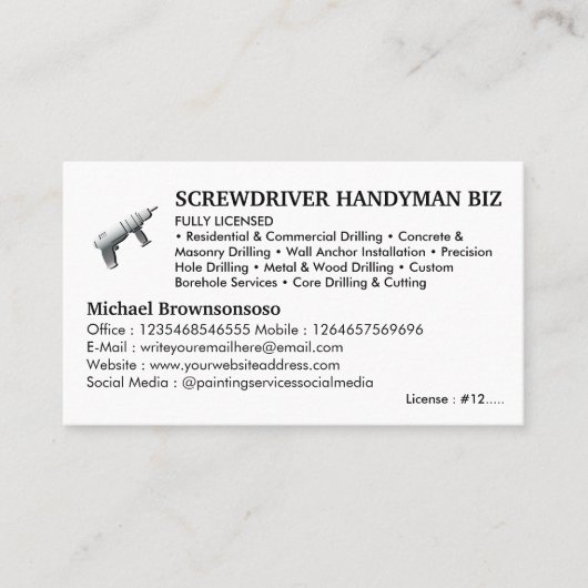 Carte De Visite Licensed Handyman (Devant)