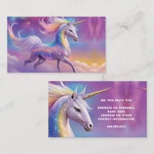 Carte De Visite Licorne Blanche Pailletée Arc-en-Ciel Magique
